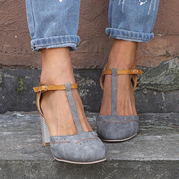 Freya | Women’s Classic Two-Tone Heels with T-Strap Buckle - Image 5