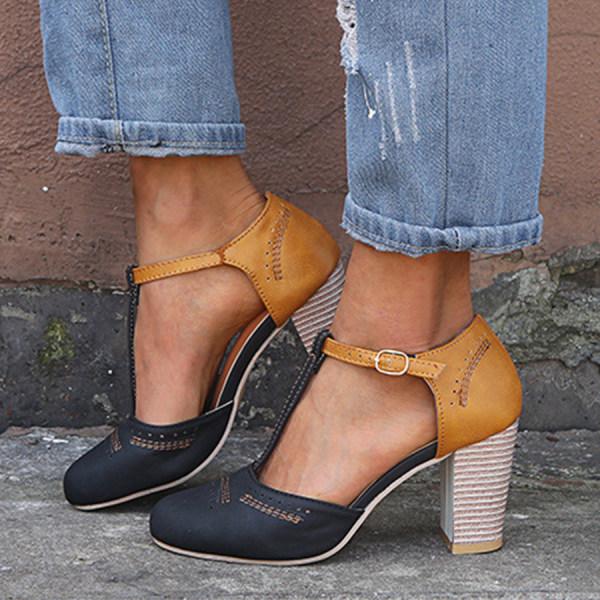 Freya | Women’s Classic Two-Tone Heels with T-Strap Buckle - Image 6