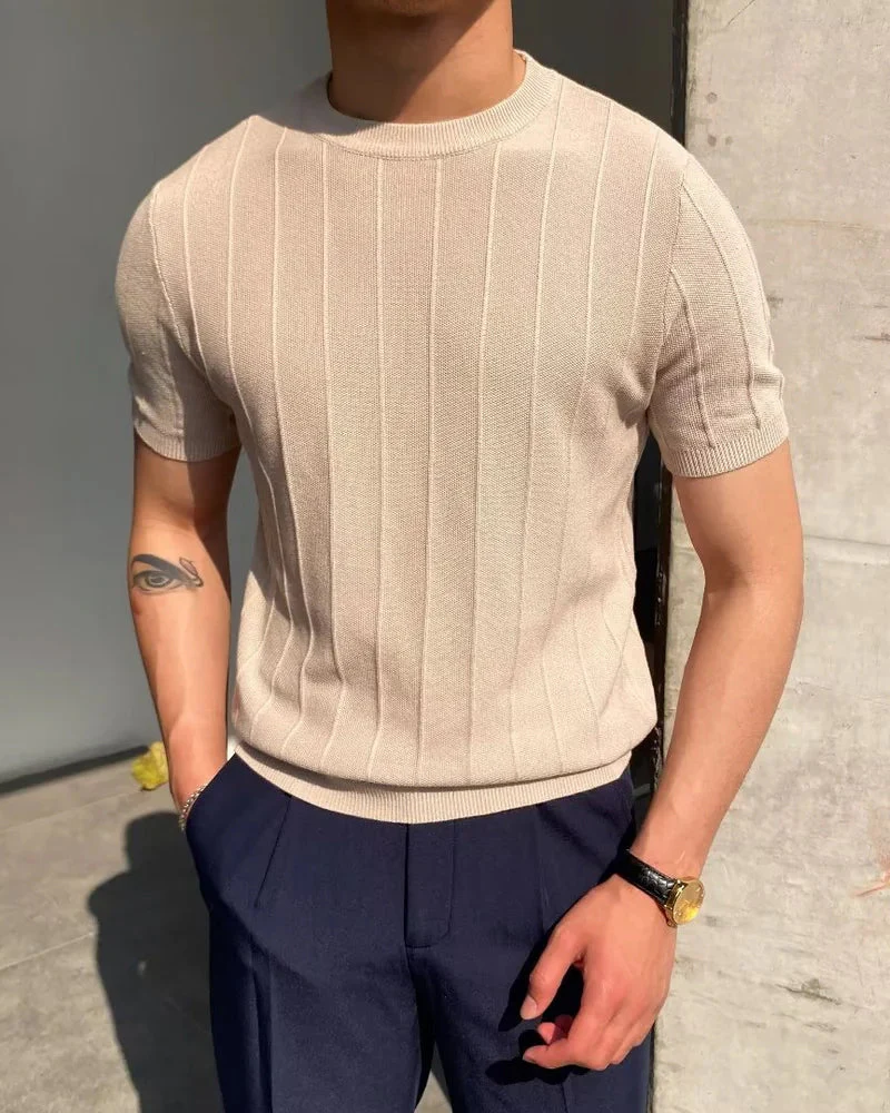 Gabriel | Men's Casual Ribbed T-Shirt with Vertical Texture - Image 2