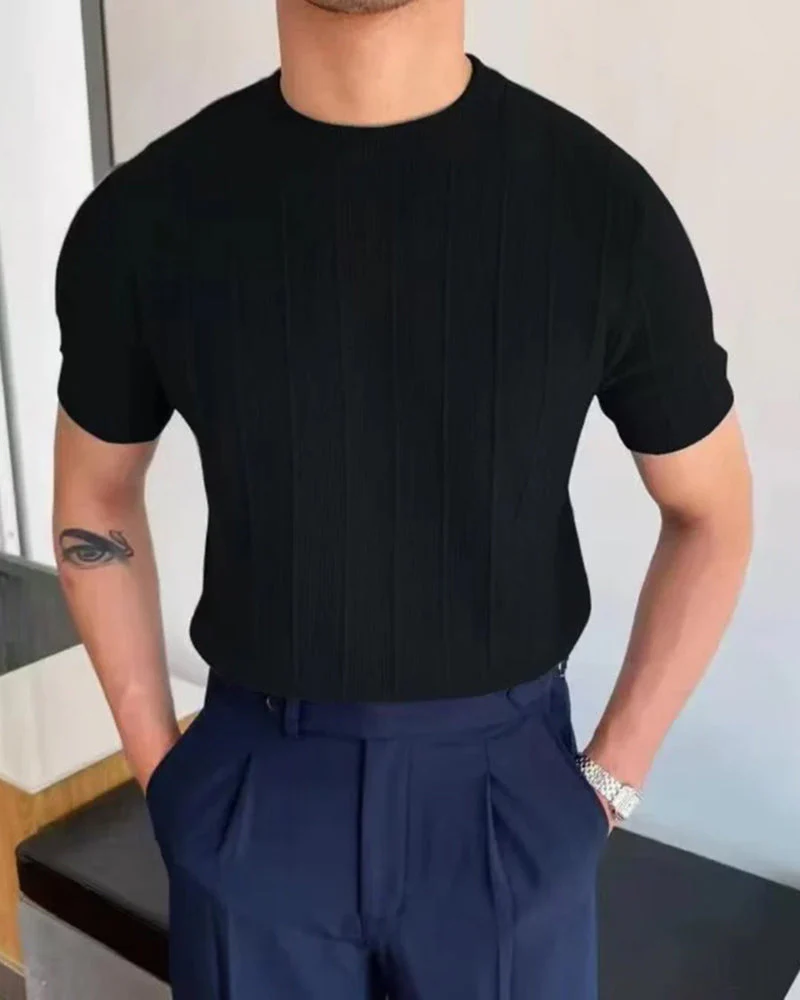 Gabriel | Men's Casual Ribbed T-Shirt with Vertical Texture - Image 3