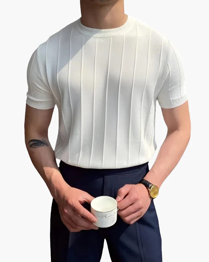 Gabriel | Men's Casual Ribbed T-Shirt with Vertical Texture - Image 4