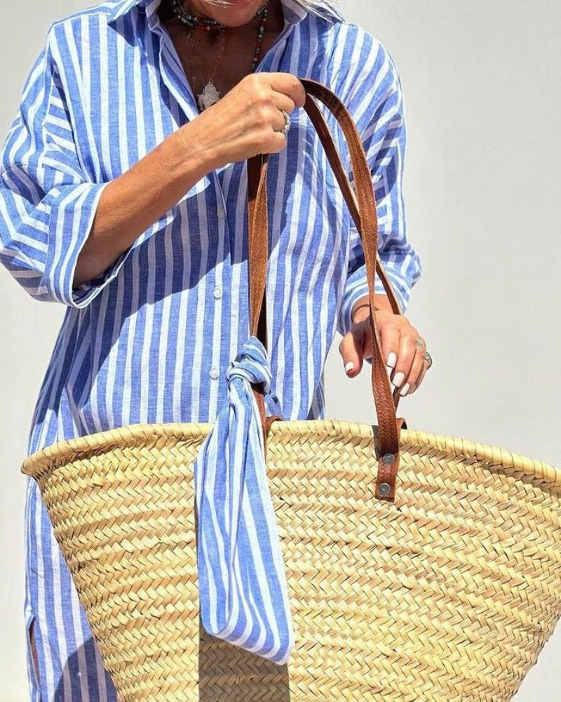 Grace | Women’s Casual Striped Midi Summer Dress with Button Front - Image 4