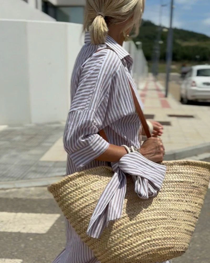 Grace | Women’s Casual Striped Midi Summer Dress with Button Front - Image 5