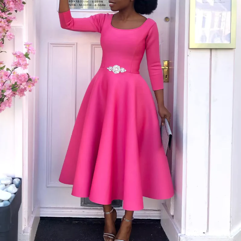 Grace | Women’s Classic Midi A-Line Wedding Dress with Embellished Belt - Image 4