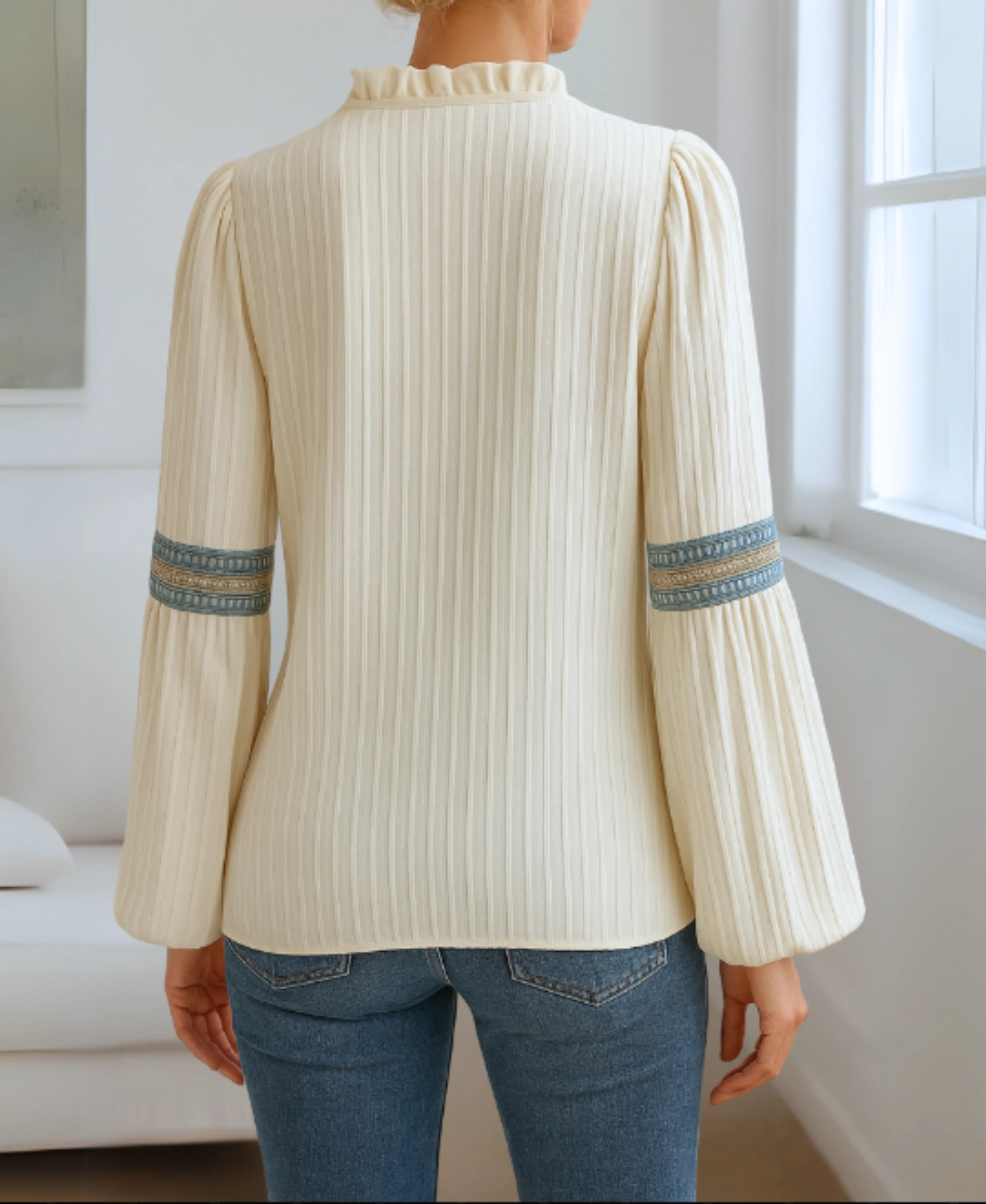 Grace | Women’s Classic V Neck Blouse with Ruffle Collar - Image 12