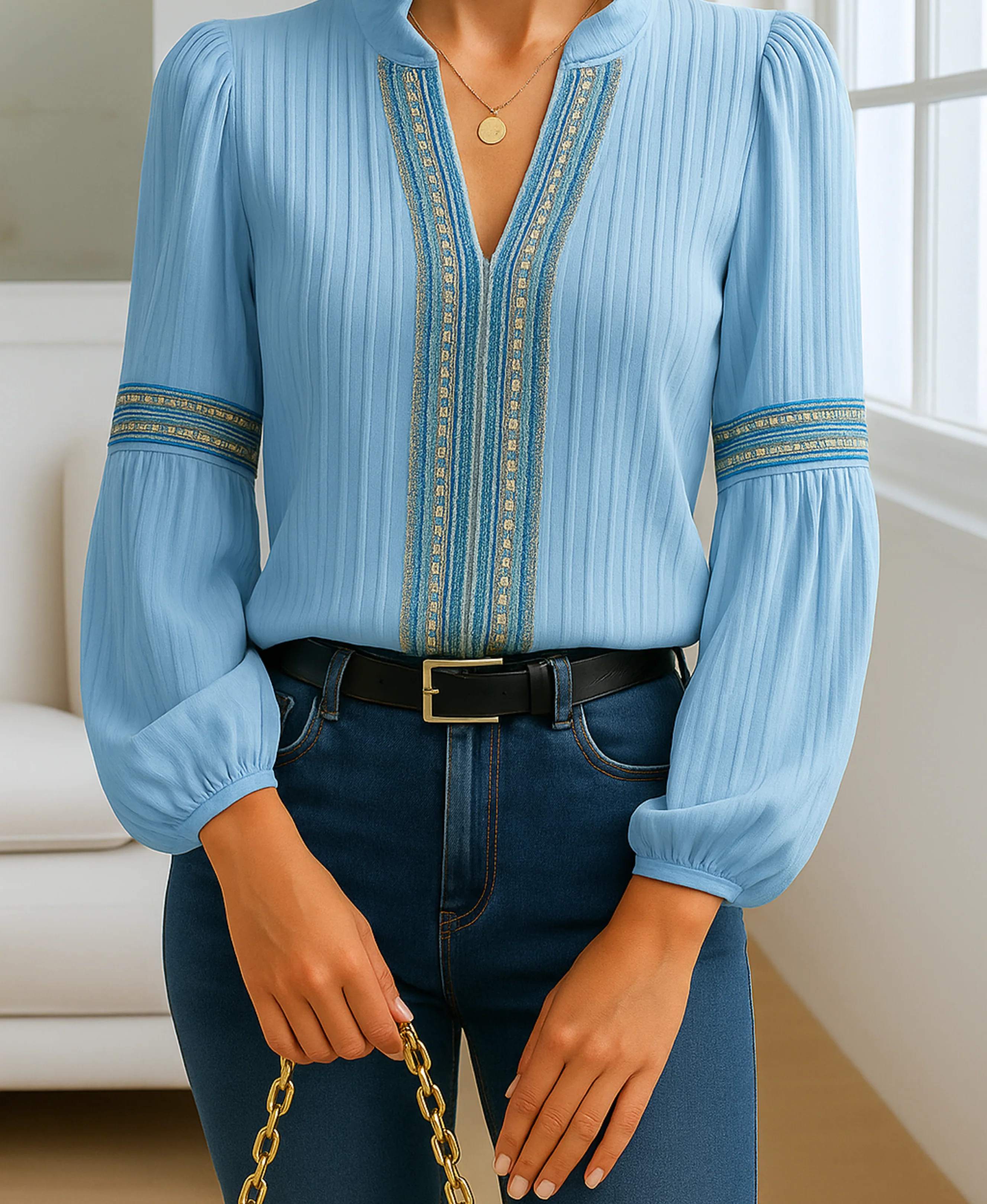 Grace | Women’s Classic V Neck Blouse with Ruffle Collar - Image 8