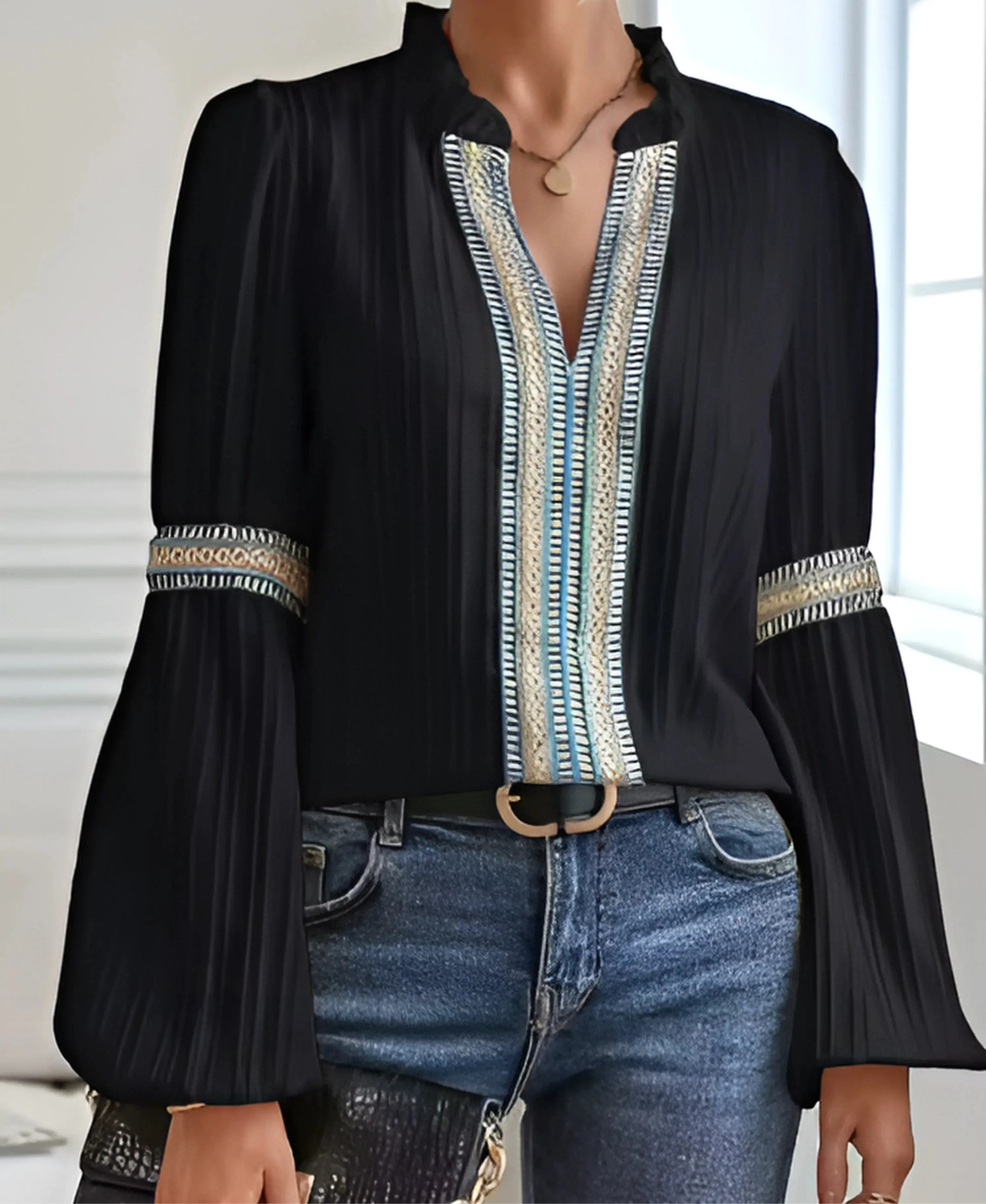 Grace | Women’s Classic V Neck Blouse with Ruffle Collar - Image 9