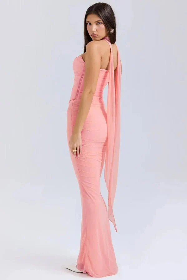 Hailey | Women’s Elegant Maxi Halterneck Wedding guest gown with Mermaid Hem - Image 20