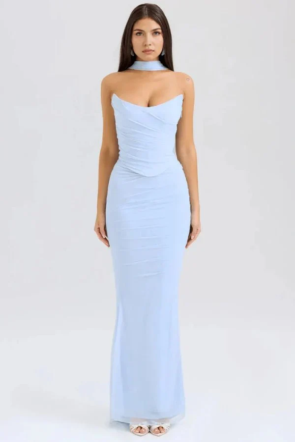 Hailey | Women’s Elegant Maxi Halterneck Wedding guest gown with Mermaid Hem - Image 4