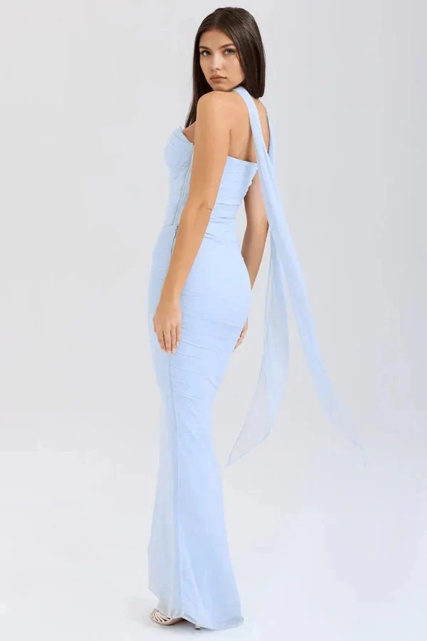 Hailey | Women’s Elegant Maxi Halterneck Wedding guest gown with Mermaid Hem - Image 5