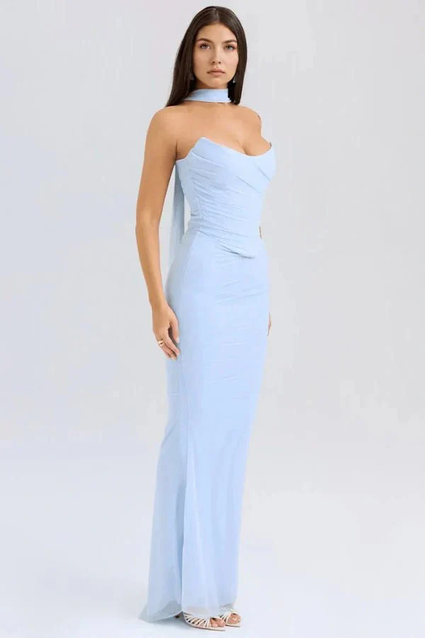 Hailey | Women’s Elegant Maxi Halterneck Wedding guest gown with Mermaid Hem - Image 6