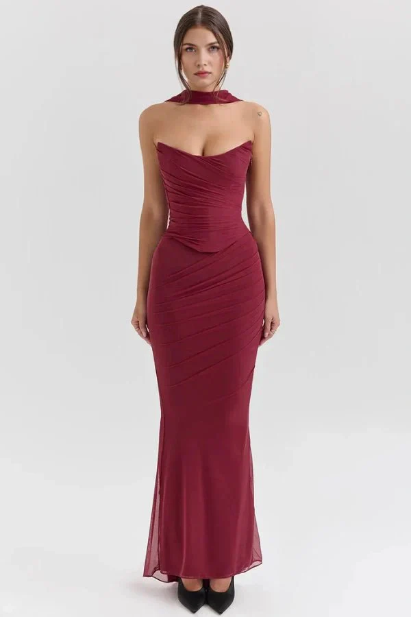 Hailey | Women’s Elegant Maxi Wedding Guest Dress with Ruched Side - Image 12