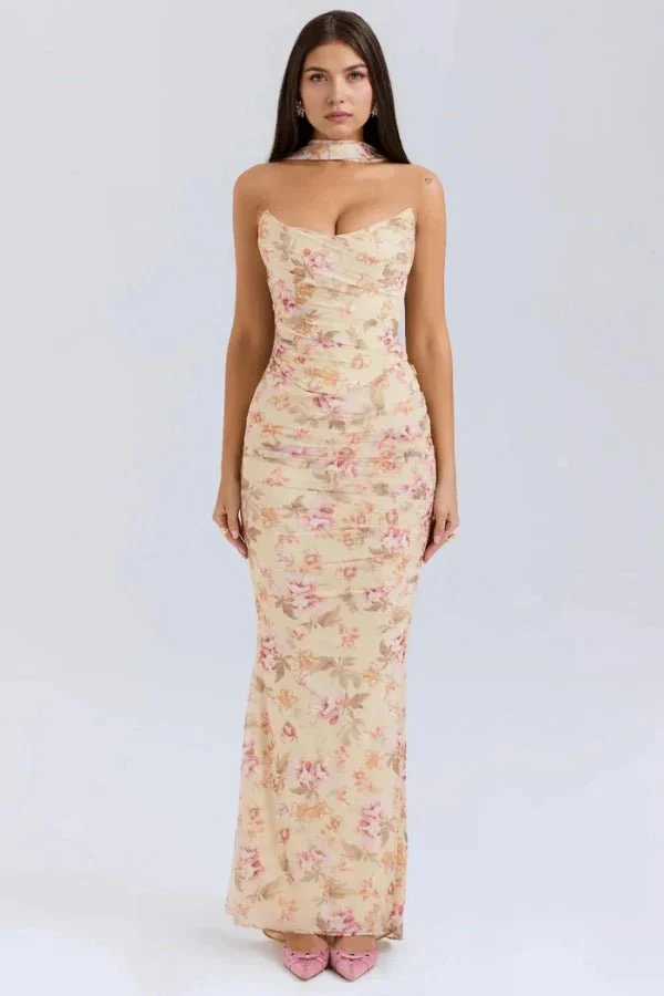 Hailey | Women’s Elegant Maxi Wedding Guest Dress with Ruched Side - Image 15