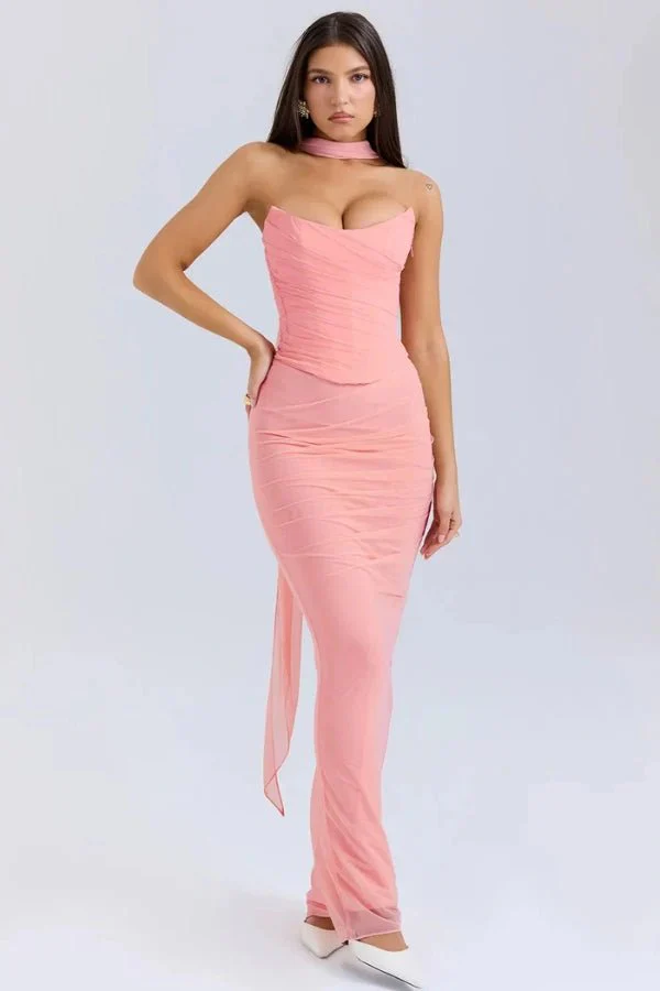 Hailey | Women’s Elegant Maxi Wedding Guest Dress with Ruched Side - Image 18
