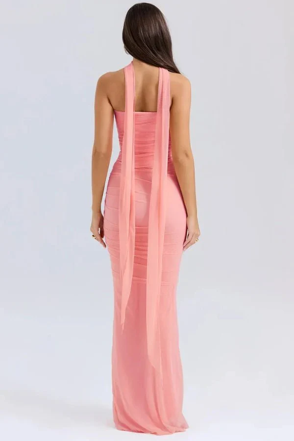 Hailey | Women’s Elegant Maxi Wedding Guest Dress with Ruched Side - Image 19