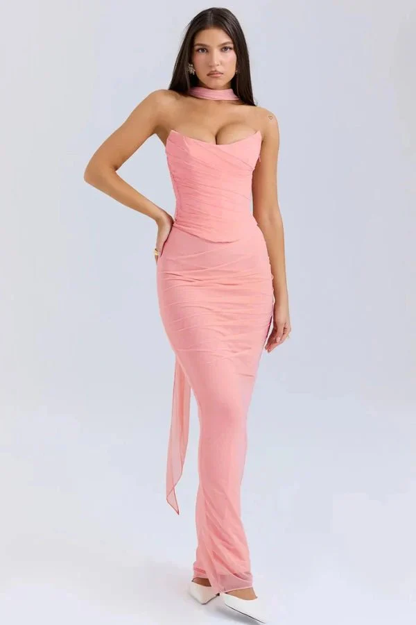 Hailey | Women’s Elegant Maxi Wedding Guest Dress with Ruched Side - Image 22