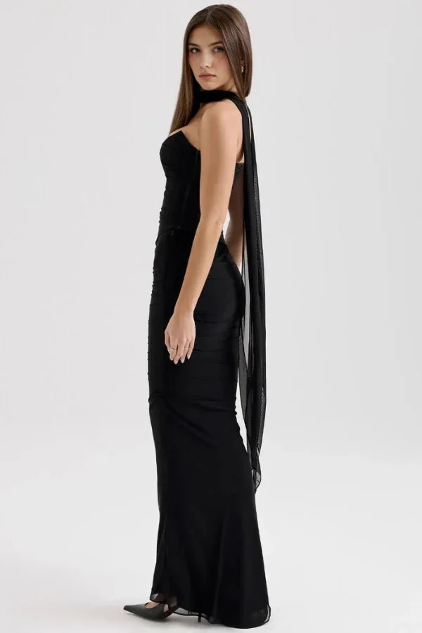 Hailey | Women’s Elegant Maxi Wedding Guest Dress with Ruched Side - Image 3