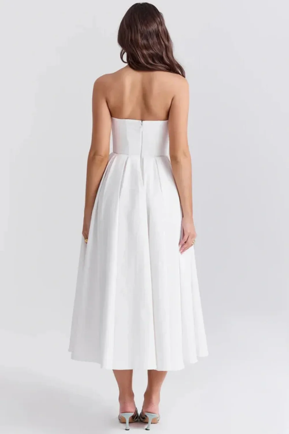 Hannah | Women’s Elegant Strapless Midi Wedding Dress with Pleated Skirt - Image 4