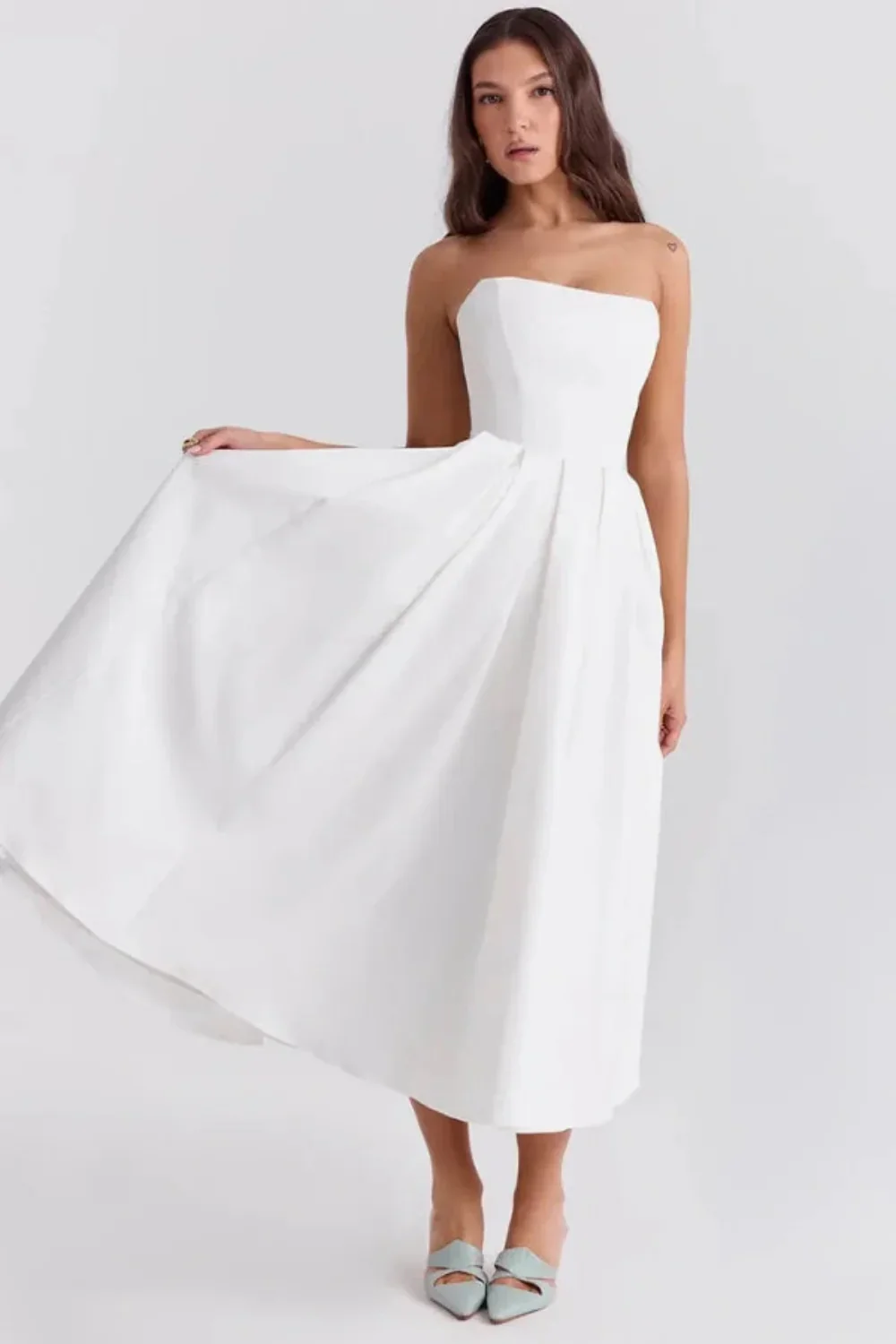 Hannah | Women’s Elegant Strapless Midi Wedding Dress with Pleated Skirt - Image 5