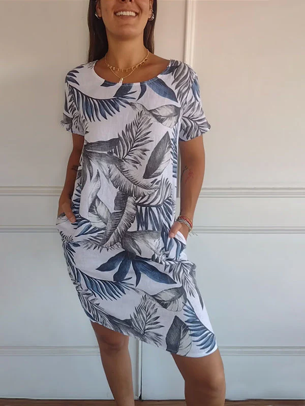 Isla | Women’s Casual Leaf Print Midi Summer Dress with Patch Pockets - Image 2