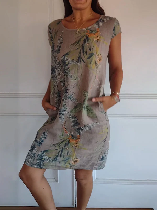 Isla | Women’s Casual Leaf Print Midi Summer Dress with Patch Pockets - Image 3
