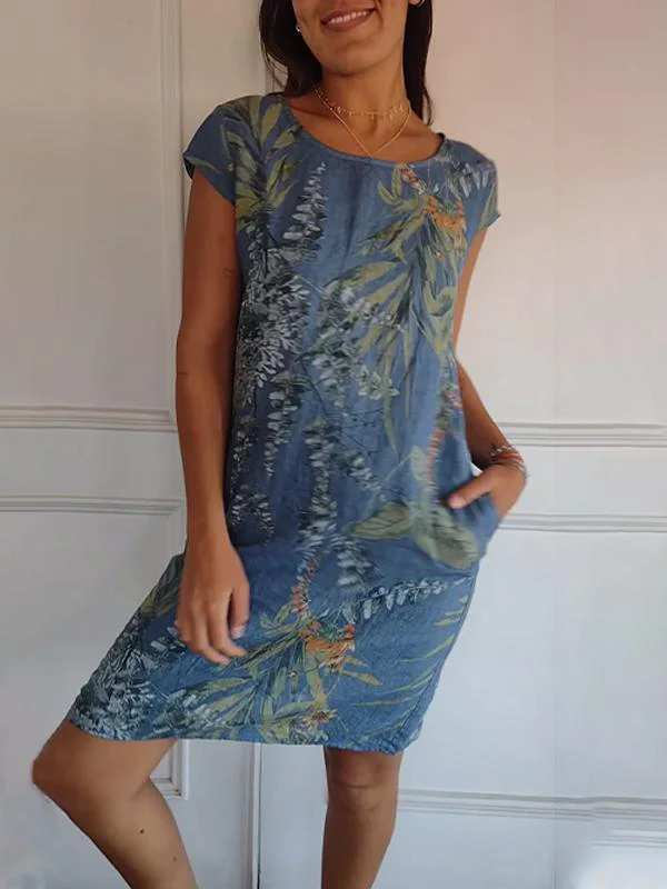 Isla | Women’s Casual Leaf Print Midi Summer Dress with Patch Pockets - Image 4