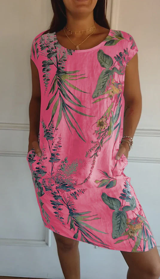 Isla | Women’s Casual Leaf Print Midi Summer Dress with Patch Pockets - Image 5
