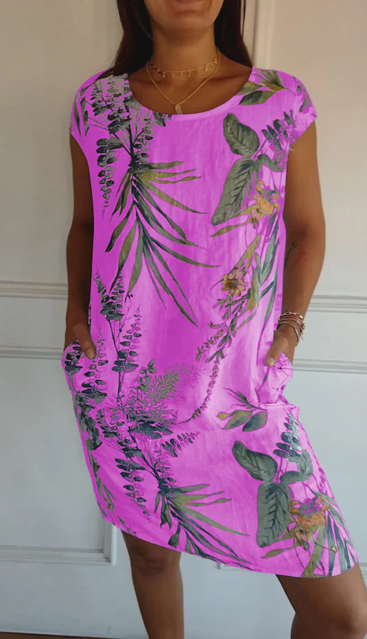 Isla | Women’s Casual Leaf Print Midi Summer Dress with Patch Pockets - Image 6