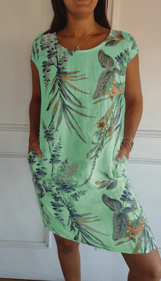 Isla | Women’s Casual Leaf Print Midi Summer Dress with Patch Pockets - Image 7