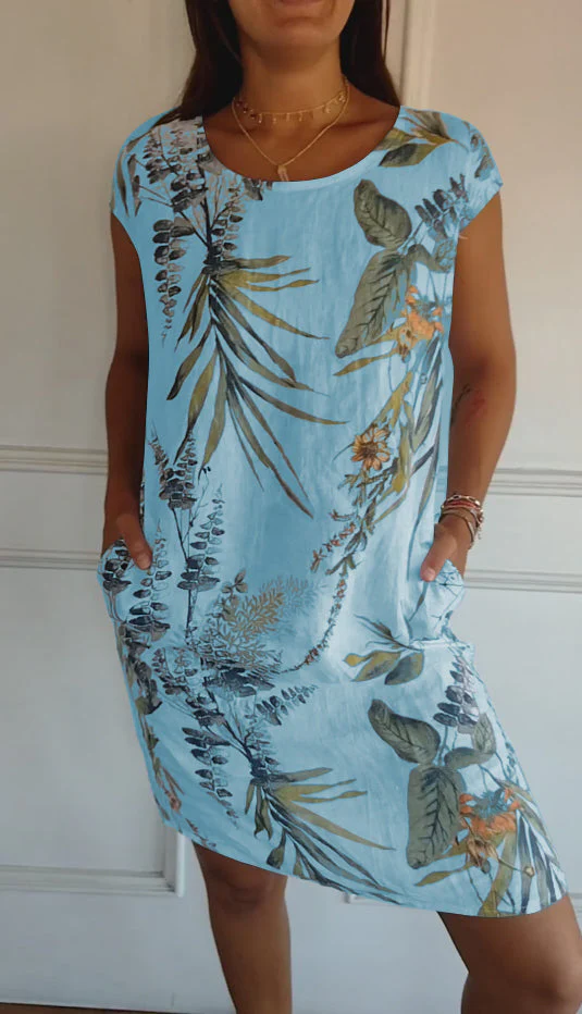 Isla | Women’s Casual Leaf Print Midi Summer Dress with Patch Pockets - Image 8