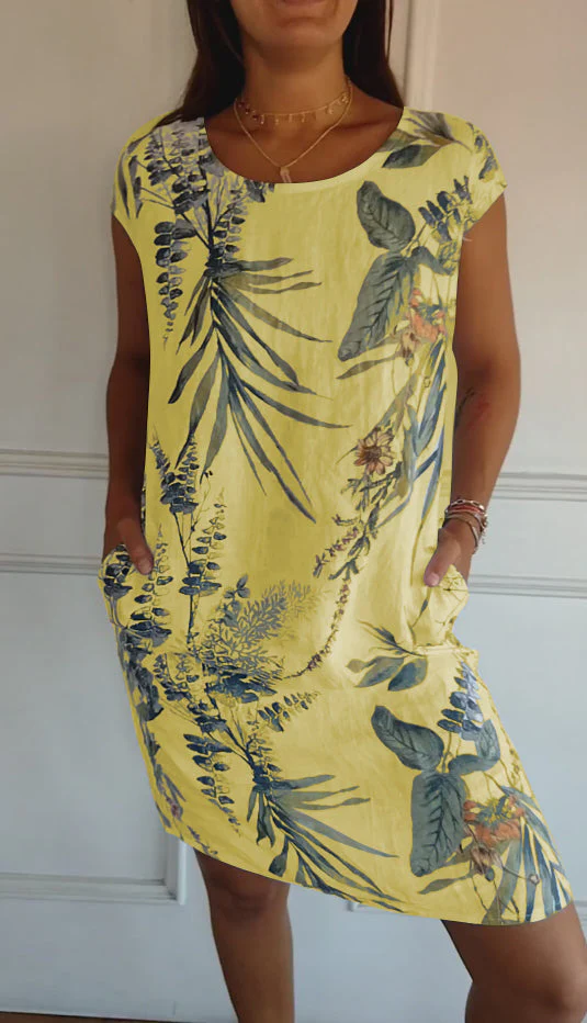 Isla | Women’s Casual Leaf Print Midi Summer Dress with Patch Pockets - Image 9