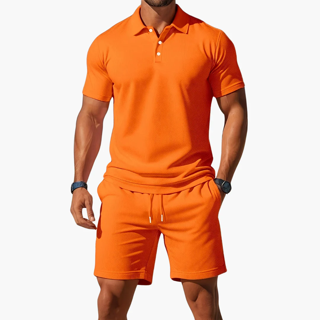 James | Men’s Casual Polo Shirt Shorts Two Piece Set with Drawstring - Image 3