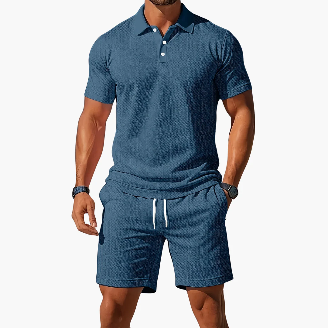 James | Men’s Casual Polo Shirt Shorts Two Piece Set with Drawstring - Image 4