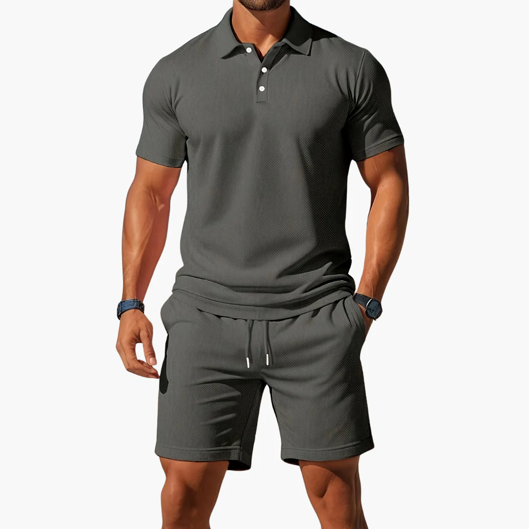 James | Men’s Casual Polo Shirt Shorts Two Piece Set with Drawstring - Image 6