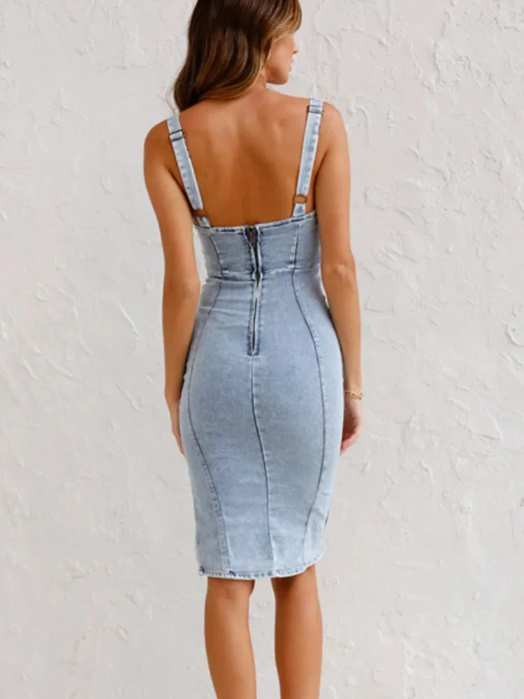 Judith | Women's Midi Dress with Adjustable Straps and Side Slit - Image 3