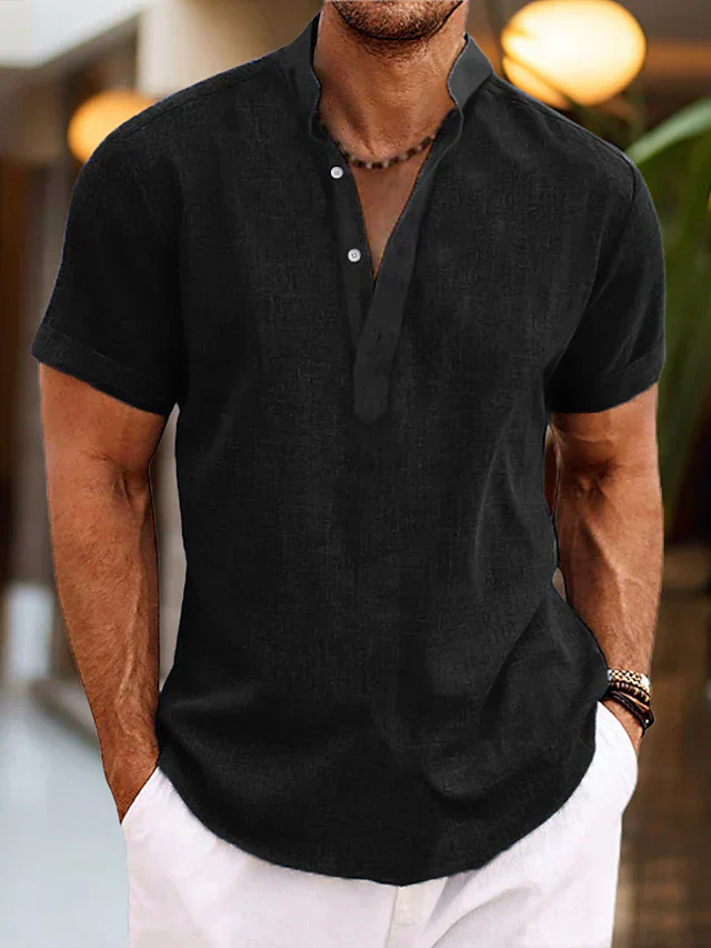 Leo | Men’s Summer Henley Short Sleeve Shirt with Button Placket - Image 3