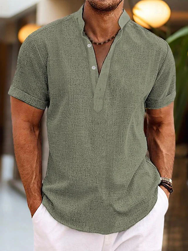 Leo | Men’s Summer Henley Short Sleeve Shirt with Button Placket - Image 7