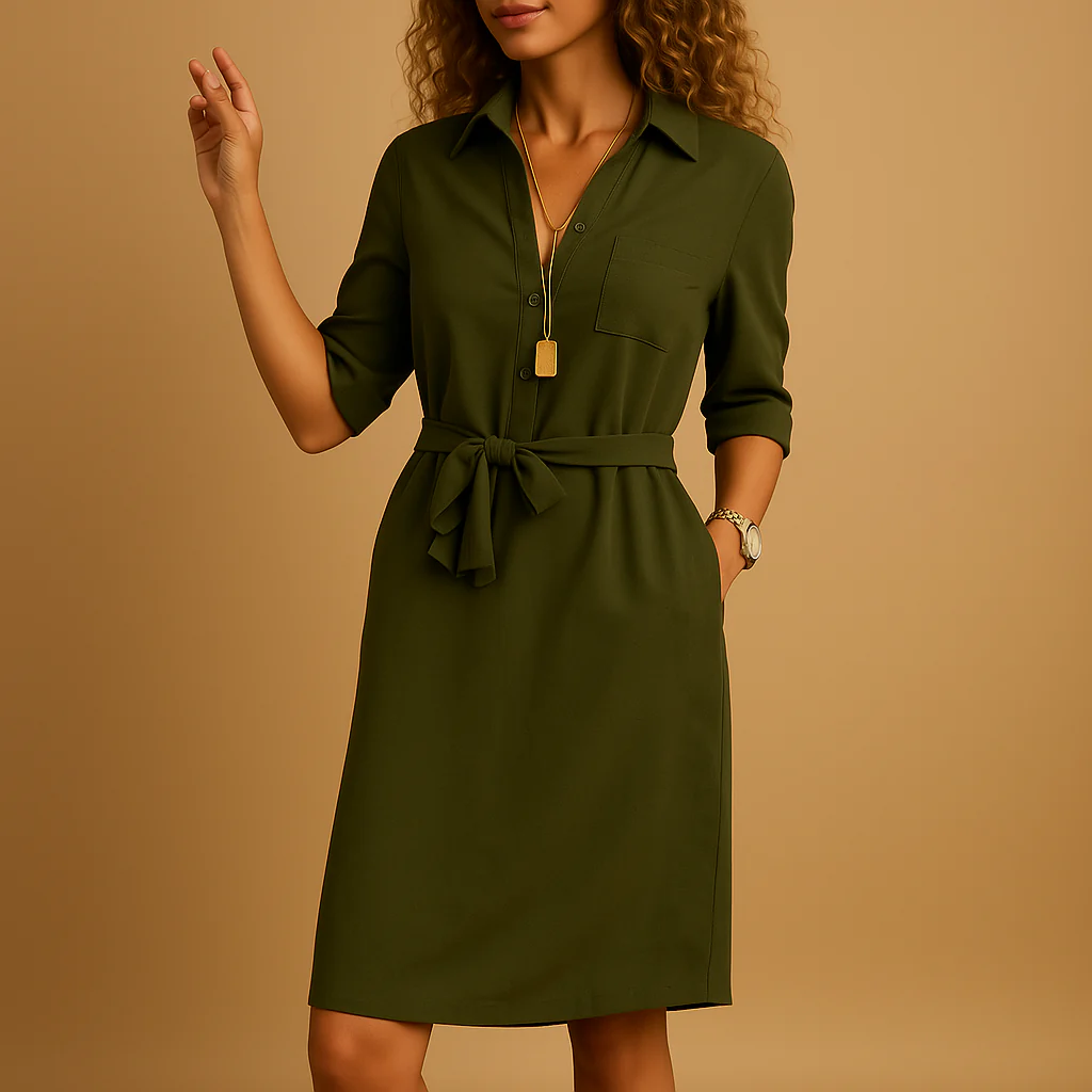 Lily | Women’s Casual Midi Summer Dress with Belted Waist - Image 3