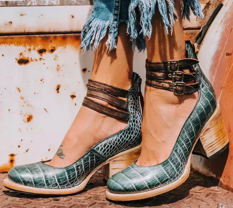 Lily | Women’s Vintage Strappy Heels with Triple Buckle Straps - Image 16