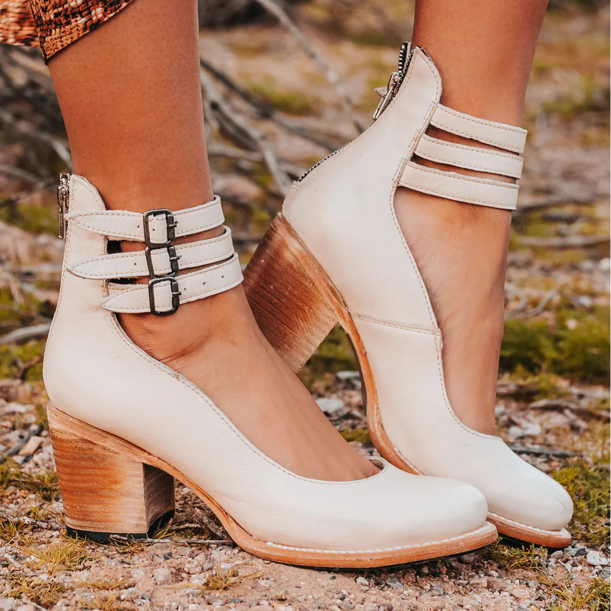 Lily | Women’s Vintage Strappy Heels with Triple Buckle Straps - Image 3