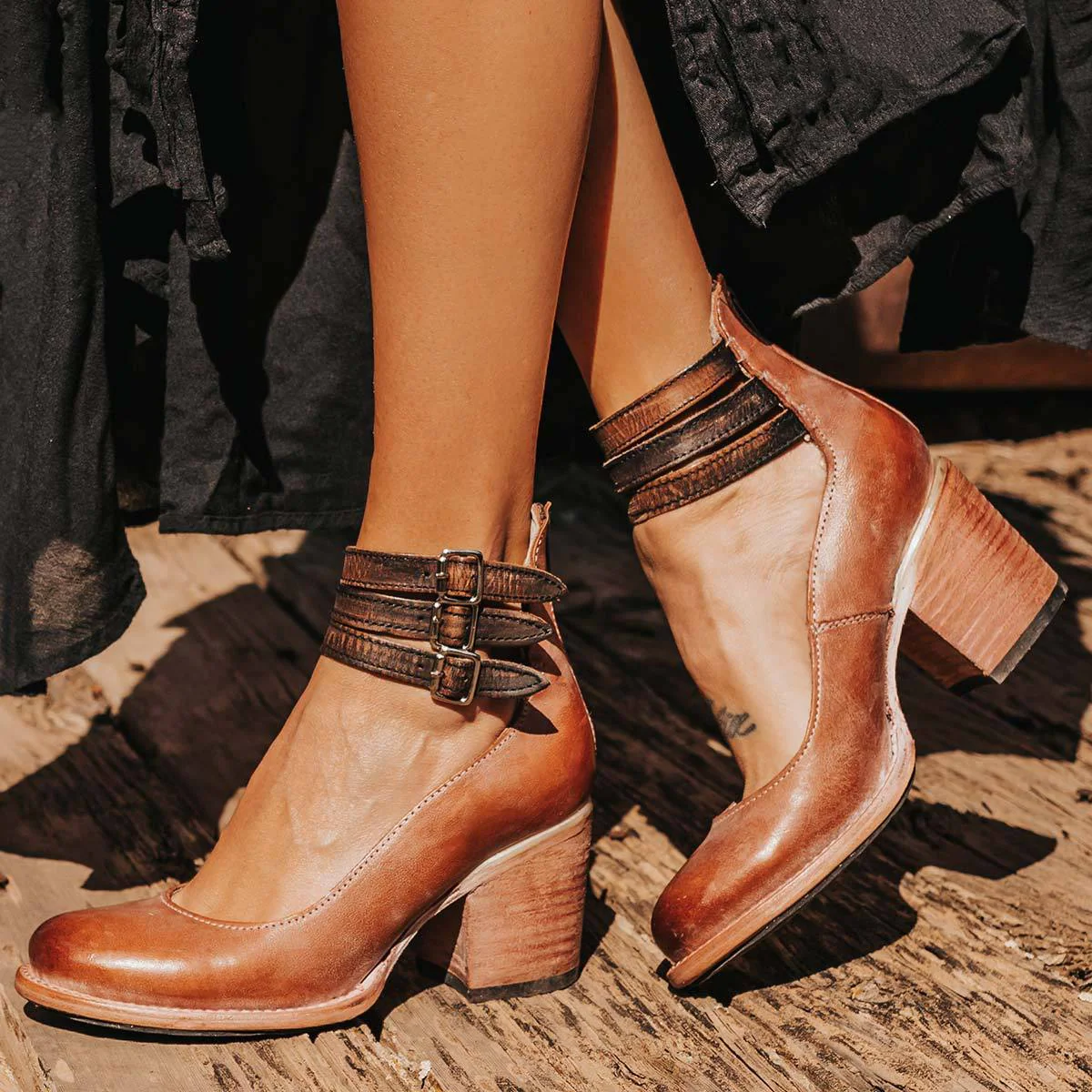 Lily | Women’s Vintage Strappy Heels with Triple Buckle Straps - Image 4