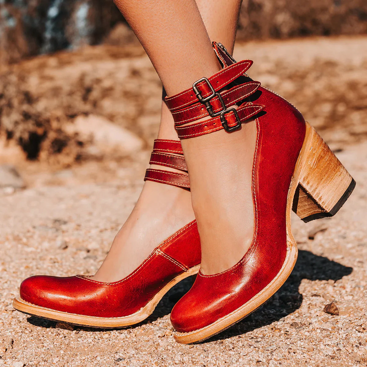 Lily | Women’s Vintage Strappy Heels with Triple Buckle Straps - Image 5