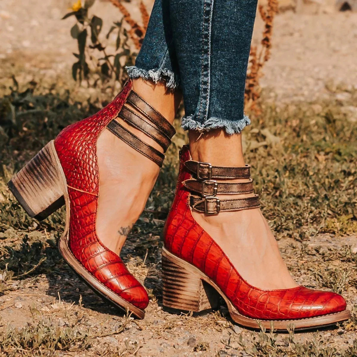 Lily | Women’s Vintage Strappy Heels with Triple Buckle Straps - Image 7