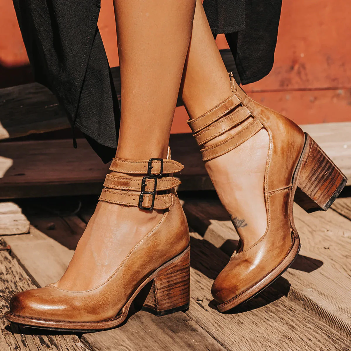 Lily | Women’s Vintage Strappy Heels with Triple Buckle Straps - Image 9