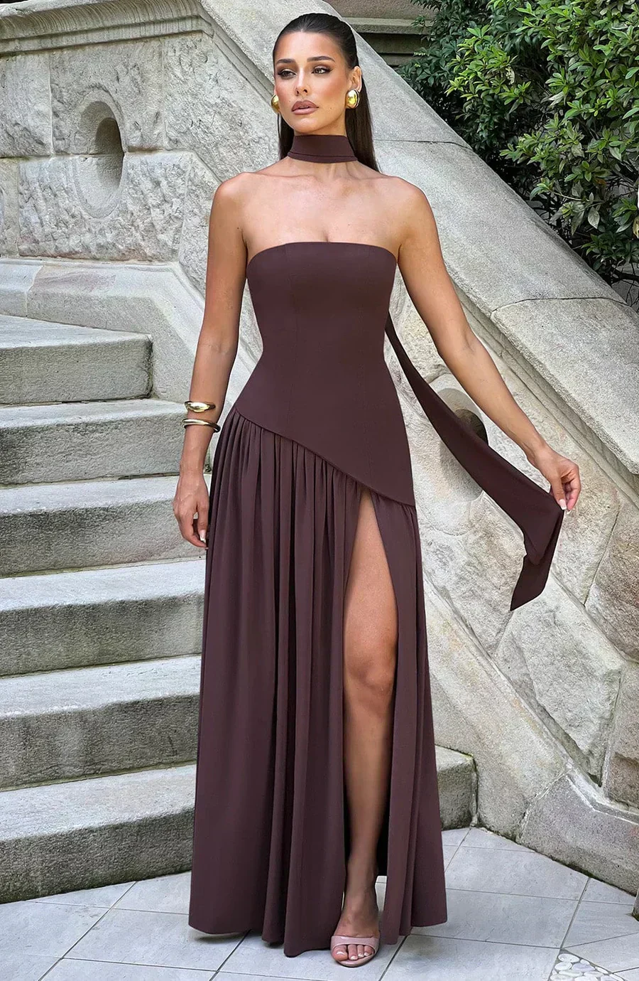 Maeve | Women’s Elegant Halter Neck Maxi Wedding Guest Dress with High Split - Image 15