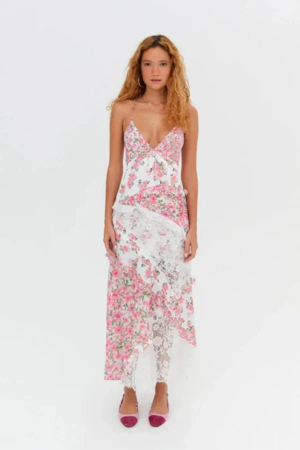 Maria | Women’s Elegant Floral Maxi Wedding Guest Dress with Lace Panel - Image 5