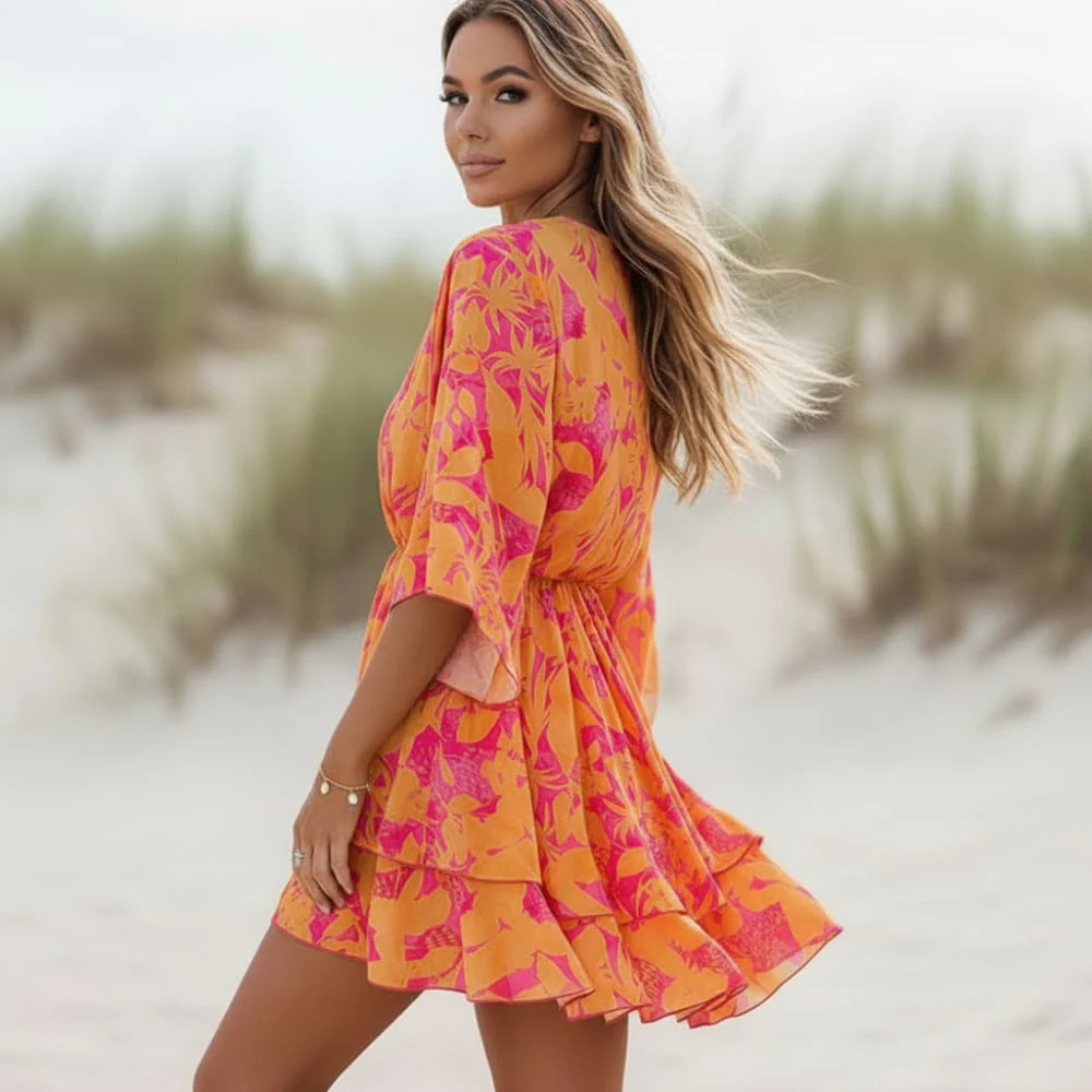 Melody | Women's Summer Floral Mini Dress with Ruffle Skirt - Image 2