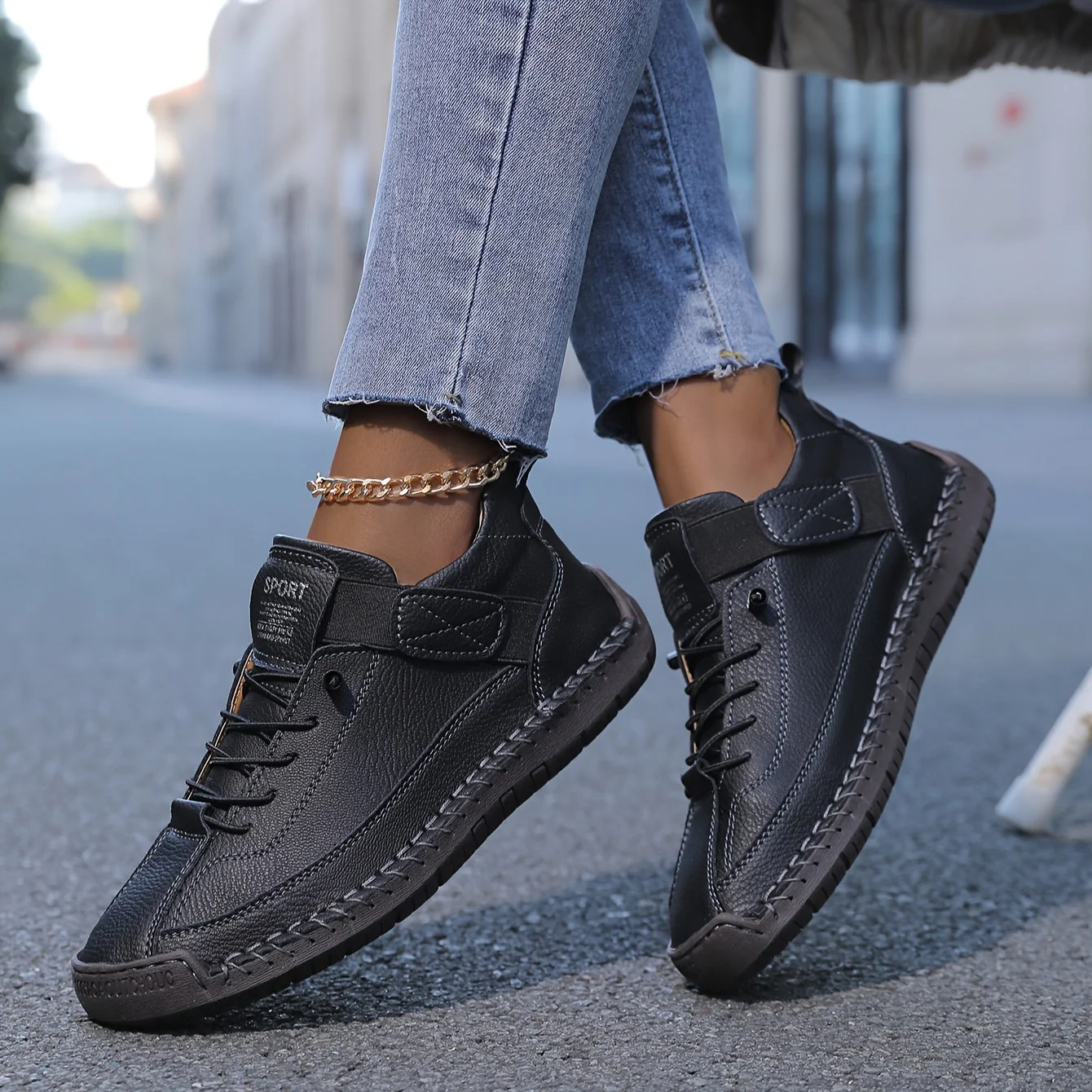 Mia | Women’s Casual Lace-Up Trainers with Hook-and-Loop Strap - Image 3