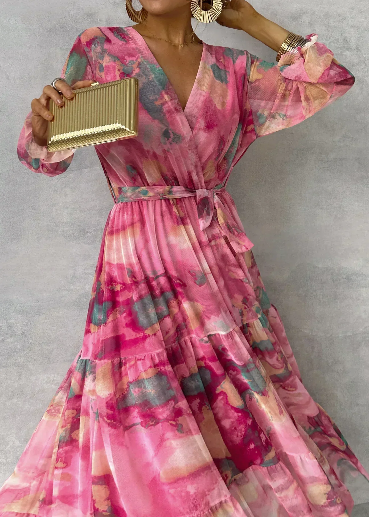 Mia | Women’s Elegant Floral Maxi Summer Dress with Belted Waist - Image 3