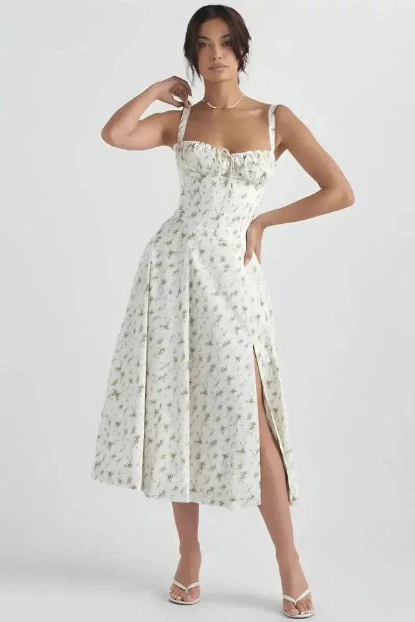 Mia | Women’s Elegant Floral Midi Wedding Guest Dress with Side Split